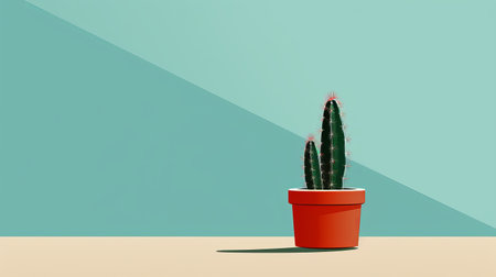 cacti isolated on white with a blue background, showcasing a realistic portrayal of light and shadow. the artwork by joseba elorza features a minimalist style with a flat perspective, reminiscent of classic still-life paintings. the cacti are depicted in shades of dark green and crimson, creating a visually striking composition. ai generatedの素材