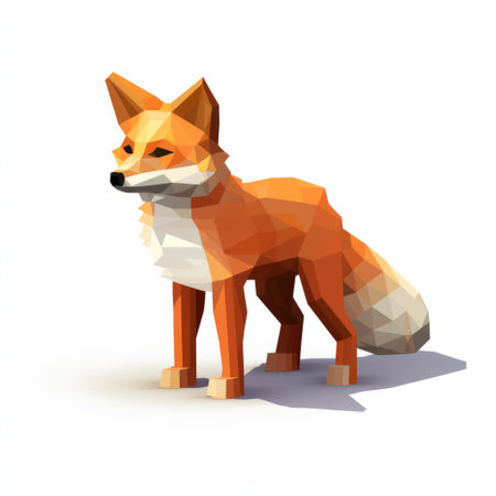 a low poly 3d fox vector image featuring a character design with emphasis on simplistic forms. the image showcases light white and amber colors, with textured shading and a bold coloration. the high-resolution image also includes a rim light effect, adding depth and dimension to the design. ai generatedの素材