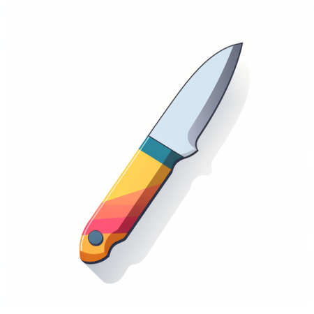 a knife icon in a flat vector style pattern illustration. the illustration features bright glazes, chromatic experimentation, and a sketchfab aesthetic. it showcases a colorful cartoon design with vibrant use of light and shadow. the high-angle perspective adds depth to the illustration. ai generatedの素材