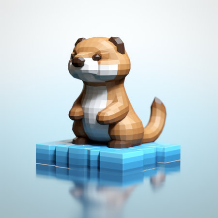 a small otter ice sculpture, created in the style of voxel art, stands as a three-dimensional masterpiece. this lively illustration showcases intricate details and a grid-like structure. with a resolution of 20 megapixels and iso 200, this caninecore-inspired sculpture captures the essence of the otter in a unique and captivating way. ai generatedの素材