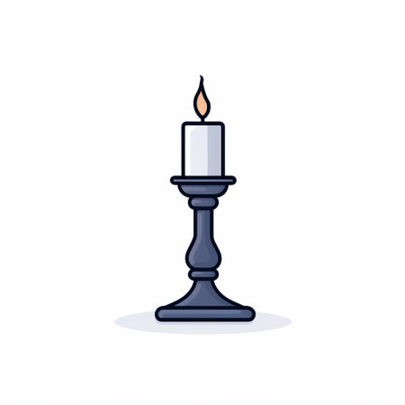 a single candle icon in a colored cartoon style, featuring strong linear elements. the illustration is in light black and navy colors, with animated gifs. it has a classic still-life feel and a gothic illustration style, with precise and sharp details. ai generatedの素材