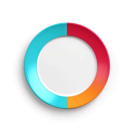 a colorful slice paper plate with a ring pattern is showcased over a white background. this data visualization-inspired design features a vibrant palette of light red and teal. the image exhibits clean and sharp inking, with minimalistic elements that create a bright and visually appealing composition. the back button focus technique enhances the overall clarity of the photograph. ai generatedの素材