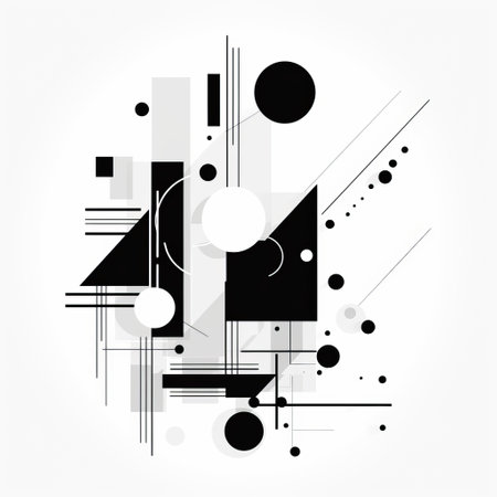 abstract background featuring a vector print of dots and triangles, inspired by the style of eileen gray. the isolated figures and deconstructed objects create a sense of mechanized precision, reminiscent of the black and white art of frank miller. this artwork, created by mike winkelmann, showcases a unique blend of geometric shapes and artistic expression. ai generatedの素材