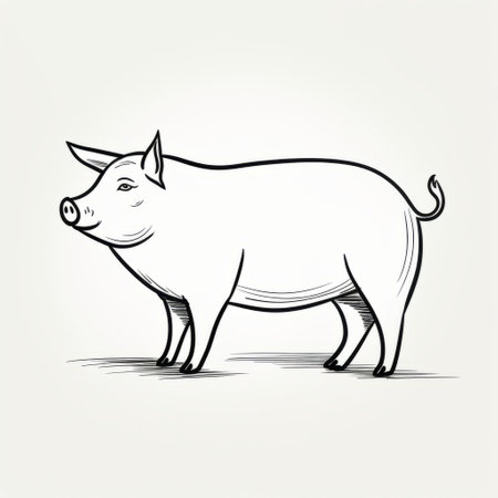 a hand-drawn outline of a pig, sitting against a white background. this sketchy caricature, inspired by norman cornish, features clean lines and pure forms. the use of light gray and black creates a sleek and stylized effect, while the clean and sharp inking adds to its overall appeal. ai generatedの素材