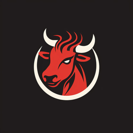 red bull head logo vector design illustration featuring a dark black and beige color scheme. the illustration showcases a naturalistic and atmospheric animal painting style with a strong facial expression. set against a black background, the design incorporates circular shapes and exudes a farm security administration aesthetic. the close-up intensity adds to the overall impact of the logo. ai generatedの素材