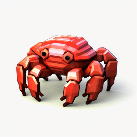 a polygon crab at the dollar store, created in the style of voxel art, is showcased in this detailed character illustration. the vibrant color blocks, featuring light red and bronze tones, bring the crab to life. the strong contours and ambient occlusion add depth to the depiction of animals, making this artwork a standout piece from ludum dare. ai generatedの素材