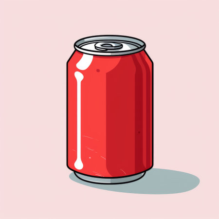an iron can with a red drink, featuring a cartoon-style design print, is showcased in this vibrant photo. the color field minimalism style, combined with celebrity and pop culture references, creates a visually striking image. the light red and silver tones add to the overall aesthetic, while the linear perspective emphasizes the pop-culture-infused theme. inspired by martin creed and vibrant comics, this photo is aの素材