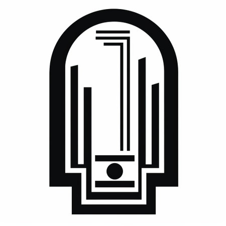 the modern logo showcases an art deco futurism-inspired design with a black and white color scheme. it incorporates elements of confessional, cityscape, works progress administration (wpa), egyptian iconography, ndebele art, and mirror. ai generatedの素材