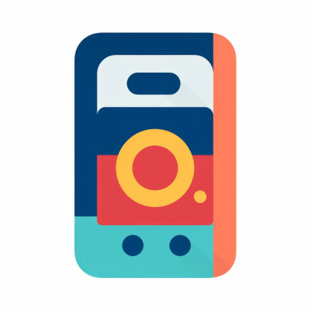 the train ride app icon is displayed on a white background, featuring a contemporary nostalgia style with saturated color fields. inspired by himalayan art and camera obscura, the icon showcases bold and vibrant primary colors. it also incorporates elements of precisionist art and smartphone footage aesthetics. ai generatedの素材