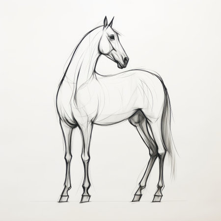 a horse silhouette captured in a black, white, and grey pencil sketch. this artwork showcases classical proportions and draws inspiration from maquette and mughal painting styles. the bold lines and dynamic colors bring a playful character design to life. the low resolution adds a unique touch, while the horse is skillfully crafted using wire. ai generatedの素材