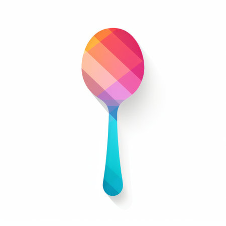 a flat colored spoon, in the style of abstract illusionism, is showcased on a white background. this mirror-like, interactive artwork features candycore elements with handheld, rounded shapes and crisp graphic design. ai generatedの素材