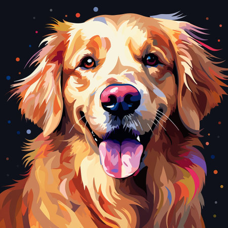 a vibrant and eye-catching hd painting of a gold bulldog, inspired by the fauvist style. set against a black background, this artwork showcases a realistic use of light and color. the colorful palette and simplified dog figures give it a playful and cartoon-like appearance, reminiscent of the iconic lisa frank designs. ai generatedの素材