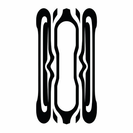 the letter "e" is showcased in this black and white photo, featuring an intricate design. the style of the design is reminiscent of bold geometric distortion, commonly seen in art from 1970 to the present. the elongated forms and personal iconography add a unique touch, drawing inspiration from maori art. this captivating image is a perfect representation of the fusion of different artistic influences. aiの素材