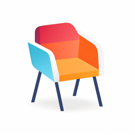 a colorful gradient chair with four arms is depicted in this isometric, bold graphic design. the chair stands against a white background, illuminated by soft lighting. the simple yet vibrant illustrations create a cabincore aesthetic. ai generatedの素材
