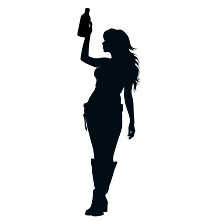 wild west cowgirl silhouette in the style of absinthe culture, featuring a reductionist form with a cargopunk twist. the presentation of the human form against a white background captures the essence of lively tavern scenes, while the dark amber hues add a touch of mystery and allure. ai generatedの素材