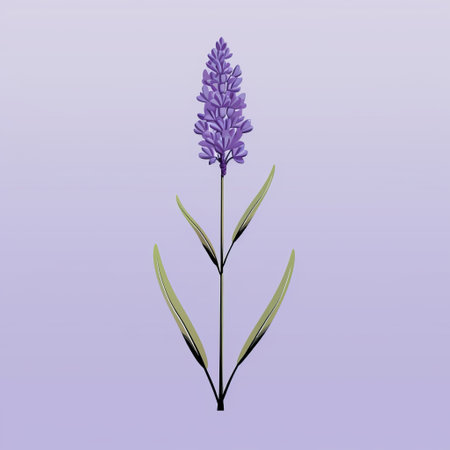a photo of a floret with lavender petals and green buds against a vibrant violet green background. the style is pseudo-realistic, reminiscent of hyacinthe rigaud's artwork. the image showcases tropical symbolism through simple yet colorful illustrations. the floret is the single object in focus, with hues of light indigo, light black, light red, and purple. ai generatedの素材