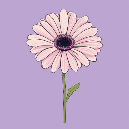 a pink daisy with a purple background is depicted in this doodle image (107652469), inspired by the style of gregoire guillemin. the light purple and light brown colors create a simple yet vibrant illustration. the artwork showcases accurate and detailed elements, combining a monochromatic harmony. this piece, reminiscent of flora borsi's work, achieves a balance between realistic and stylized elements. ai generatedの素材