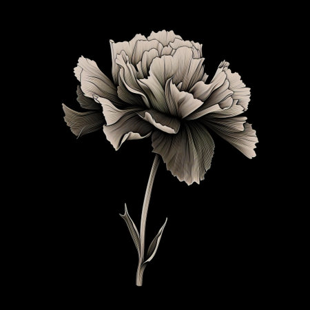 a black and grey carnation flower illustration, designed in illustrator, showcases the artistic style of dark beige and white. the design incorporates realist chiaroscuro techniques, organic sculpting, and is influenced by ancient chinese art, porcelain, and the works of peter mitchev. bojan jevtic's expertise is evident in this stunning creation. ai generatedの素材