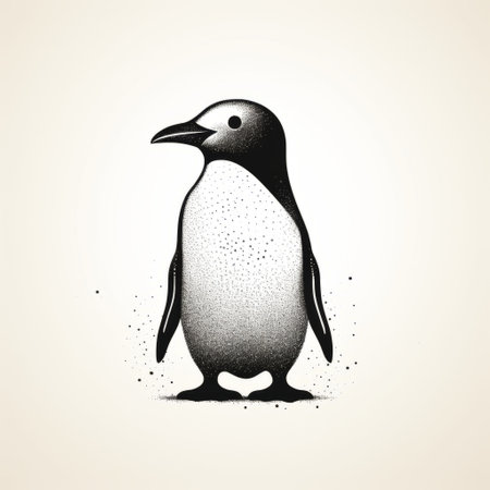 a penguin vector illustration, hand-drawn in a pointillist style with tiny dots. this minimalist ink wash artwork features layered imagery with subtle irony. the illustration incorporates classic tattoo motifs and offers a realistic portrayal of light and shadow. ai generatedの素材