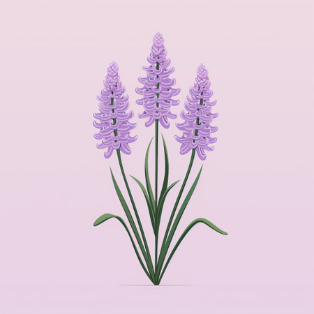 a portrait of lavender with flowers, showcasing subtle gradients and a flat background. the detailed miniatures and minimalistic symmetry add to the realistic rendering of the image. the tropical symbolism and influence of hyacinthe rigaud's style make this portrait truly captivating. ai generatedの素材