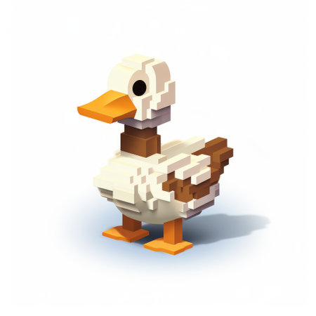 a duck wearing a black and white pixel hat stands out in this detailed character design inspired by voxel art. the light white and brown tones add depth to the terracotta-colored background. this isometric 2d game art piece showcases the unique style of alfred augustus glendening. ai generatedの素材