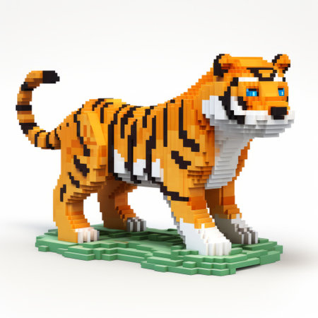 3d lego version of the tiger from pepboys, created with naturalistic proportions and inspired by the artistic style of martiros saryan. this pixel-perfect and hyperrealistic fauna depiction showcases the intricate details of flora and fauna. the uhd image captures the essence of the lego tiger, reminiscent of the work of ken sugimori. ai generatedの素材