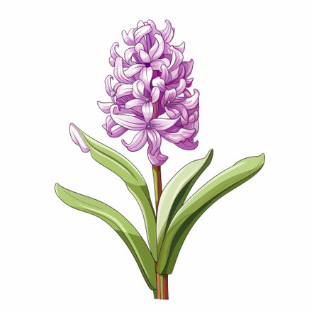 a hyacinth flower depicted in a minimalist cartoon style, featuring thick lines and low detail. the image showcases the flower against a clean white background, with no shading or intricate elements. ai generatedの素材