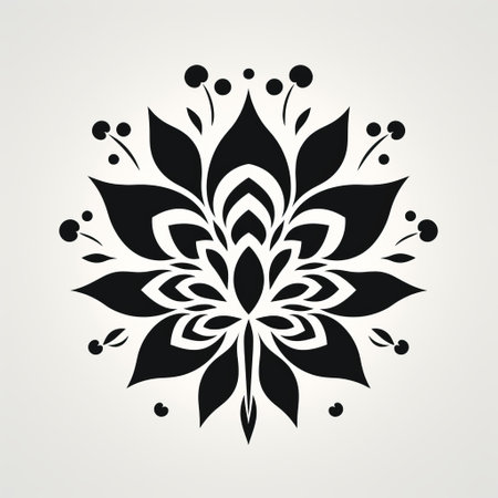 a minimalist 2d design of a lily, influenced by slavic folk art. the design features straight lines and black filled areas, creating a highly symmetrical and graphic composition. inspired by art nouveau, the simplistic yet striking design is showcased on a white background. ai generatedの素材