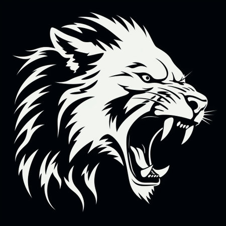 a lion stencil featuring a werewolf silhouette, perfect for easy carving with low details. this line art design is ideal for wood block printing and has a cartoon-style, clean shapes, and vector art. it can also be used for linocut and stencil art, creating a striking effect against a black background with clever use of negative space. ai generatedの素材