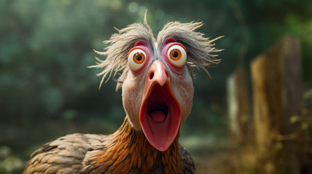 a smiling bird, covered in fur, gazes into the distance. this unique creature, rendered in the style of cinema4d, showcases grotesque caricatures and dynamic facial expressions. with a touch of junglepunk, this image captures the essence of rural life scenes. its clever wit and the use of rtx technology add an extra layer of visual appeal. ai generatedの素材
