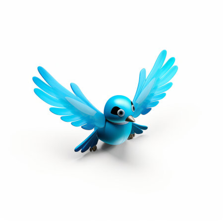the blue twitter bird is depicted in high definition png images, showcasing its vibrant colors. rendered in cinema4d, the images have a tilt-shift effect and are digitally enhanced to create an energetic and captivating visual. the bird's gestures are full of life, making it an inventive character design. this photo is associated with the press and features jump cuts for added dynamism. ai generatedの素材