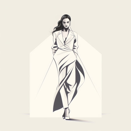 a line art illustration of a woman in a white dress, showcasing streamline elegance and deconstructed tailoring. this studio portrait features sharp angles and a monochrome palette, creating a bold and angular aesthetic. the artist's exceptional skill in capturing the essence of the subject has earned this award-winning piece recognition. ai generatedの素材