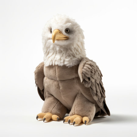 the stuffed eagle, inspired by seth macfarlane's style, is showcased against a clean white background. its color palette features a combination of dark beige and light beige, reminiscent of national geographic's captivating photography. with inventive character designs, this photo captures the essence of caninecore, while the use of fujifilm provia film adds a touch of authenticity. joseph ducreux's influence can be seen in the composition.の素材