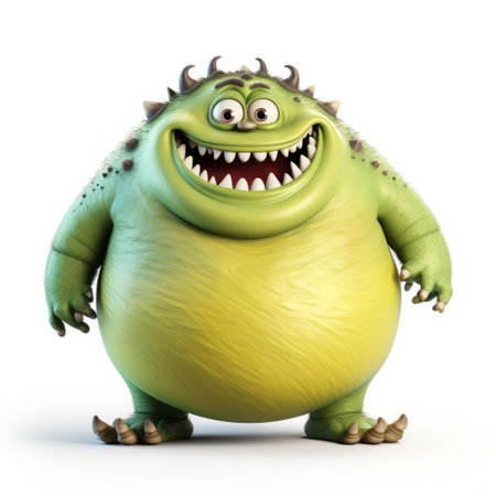a comical figurative monster creature from monsters university, depicted in a light green color. this 3d image, created in the style of daz3d, showcases subtle humor and satirical caricature. with its uhd resolution, this creative commons attribution image captures the playful essence of the monsters university world. ai generatedの素材