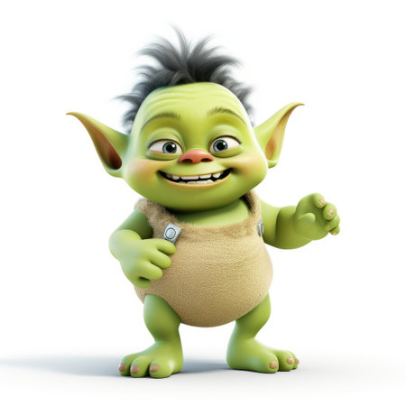 a photorealistic rendering of a troll cartoon character, showcasing the babycore style. this uhd image captures the essence of goblin academia, incorporating foreshortening techniques. the joyful and optimistic vibe of the character is beautifully portrayed in this associated press photo. ai generatedの素材