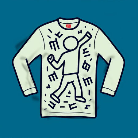 a dress shirt featuring a playful doodle-style figure in light beige and cyan colors. the illustration has a political undertone and a hip-hop vibe, with tagging-like marks reminiscent of street art. the pop art cartoonish design adds a fun and artistic touch to the shirt. ai generatedの素材