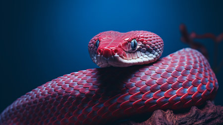 red snake photo wallpaper featuring a colorized image in the style of guillem h. pongiluppi. the snake is depicted in shades of dark pink and light azure, showcasing the artist's hyper-realistic animal illustrations. the photo, captured with a rodenstock imagon 300mm f/5.8 lens, boasts exceptional attention to detail, resulting in a stunning ultra-high-definition (uhd) image. ai generatedの素材