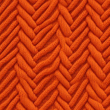 the close-up photo showcases the intricate knit texture of an orange sweater, captured in stunning uhd quality. the image highlights the carving-like details and the unique shaped canvas of the sweater. with a resolution of 3840x2160, the photo beautifully captures the twisted branches and zigzag patterns, while also showcasing the precise nautical details of the knit design. ai generatedの素材