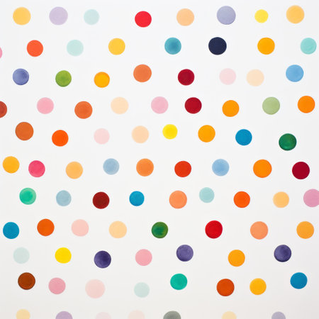 multi-colored dots on a white background create a visually captivating image. this painterly realist artwork, inspired by the mori kei style, showcases illusionary paintings with a sparse use of color. the symbolic expressionist approach and high-keyed palette add depth and meaning to this piece, which is created using mundane materials. ai generatedの素材