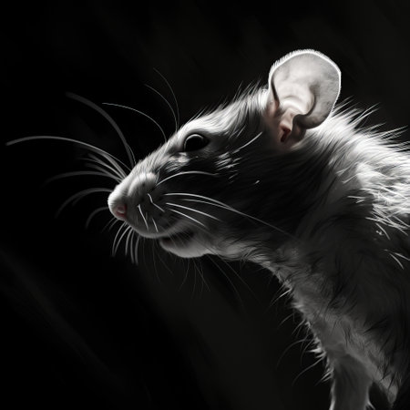 black rat stock illustration by dribble of light. high-contrast realism style with dark, white, and silver tones. digitally enhanced close-up of a detailed character design. black background enhances the expressive oil studies. ai generatedの素材