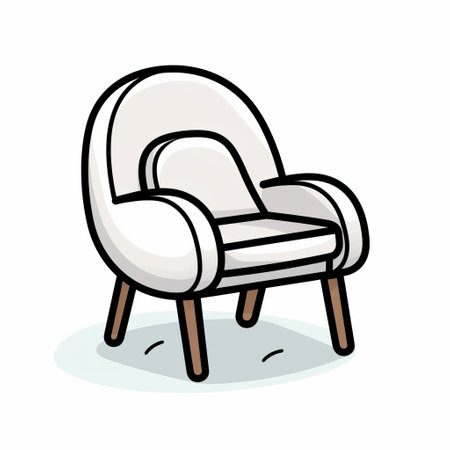 a cartoon image of a witty and clever armchair with a white wooden frame, depicted in a naive style. the cartoon features strong lines and a comic strip aesthetic, giving it a transcendent and cabincore vibe. ai generatedの素材