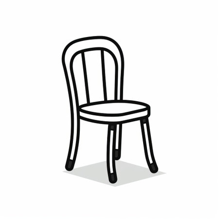 a black and white cartoon-style image of a chair is depicted on a white background. the minimalist cartooning technique used in this hand-drawn animation showcases bold curves and personal iconography. the rusticcore influence adds a touch of simplicity and charm to the overall composition, reminiscent of whistlerian art. ai generatedの素材