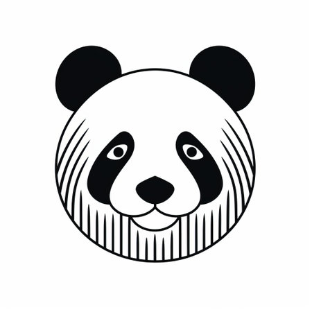 a panda silhouette logo in a vector illustration style, featuring monochromatic symmetry. the emphasis is on the facial expression, with quirky characters and objects. the illustration has a rounded and playful aesthetic, with a touch of irony. perfect for a silkscreen design. ai generatedの素材