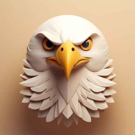 bald eagle face: this captivating photo showcases a stunningly designed bald eagle by illustrator neota david. rendered in cinema4d, the minimalist objects and carved animal figures by filip hodas create a visually striking composition. the white and beige tones, along with bold shadows, enhance the eye-catching appeal of this majestic eagle. ai generatedの素材