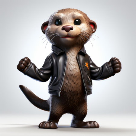 a 3d animator otter created by cs3vs3, featuring charming character illustrations in the style of classic rock. the otter showcases spontaneous gestures and a realistic hyper-detailed rendering, with a leatherhide texture. the matte photo finish adds to its appeal, reminiscent of political cartoons. ai generatedの素材