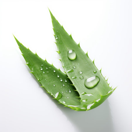a fresh aloe sativa latvian calabrata plant is captured on a white background, with raindrops adding a touch of natural beauty. the photograph is inspired by the artistic style of alastair magnaldo, known for his distinctive noses. the image showcases a simplified yet polished and smooth aesthetic, while also promoting the concept of recycling. this photo is available under the creative commons attribution license. aiの素材