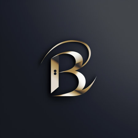 the gold-colored logo of the initial letter "b" stands out on a black background. the darkly detailed design features a combination of dark indigo and light beige, along with hints of dark silver. packed with hidden details, this innovative page design captures attention with its eye-catching and intricate elements. ai generatedの素材