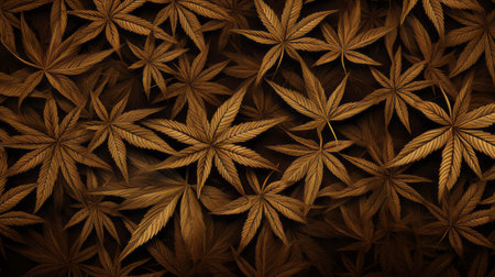 a brown background featuring realistic and hyper-detailed renderings of brown leaves. the sgrafitto technique adds depth and texture to the image, while the smokey background enhances its visual appeal. this digitally manipulated image showcases elements of drugcore aesthetics, combining a dry wit humor with a high-definition resolution. ai generatedの素材