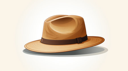 a vintage-style hat vector illustration is showcased in this photo, isolated on a white background. inspired by sepia-toned photography, it captures the essence of animated film pioneers. the image is digitally enhanced, providing a realistic portrayal of light and shadow. the hat's color palette features light orange and light amber tones, adding to its adventurous theme. this photo can be found on flickr. ai generatedの素材