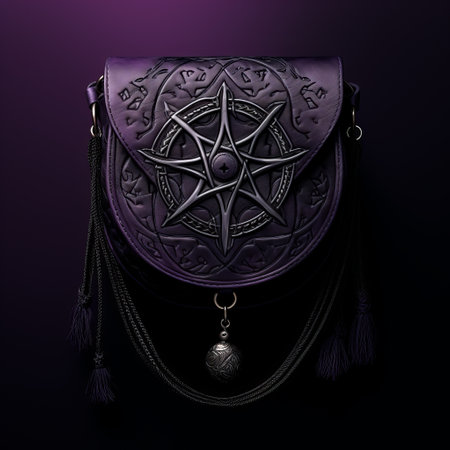 a purple bag featuring a hyperrealistic fantasy design of a crucifix, inspired by necronomicon illustrations and the zbrush technique. this witchy academia-inspired commission by aries moross showcases a dark and intricate aesthetic. ai generatedの素材